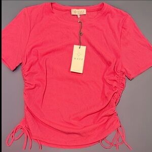 Wayf Hot Pink Side-Ruched Crop Tee Nordstrom Rack new with tags Womens medium